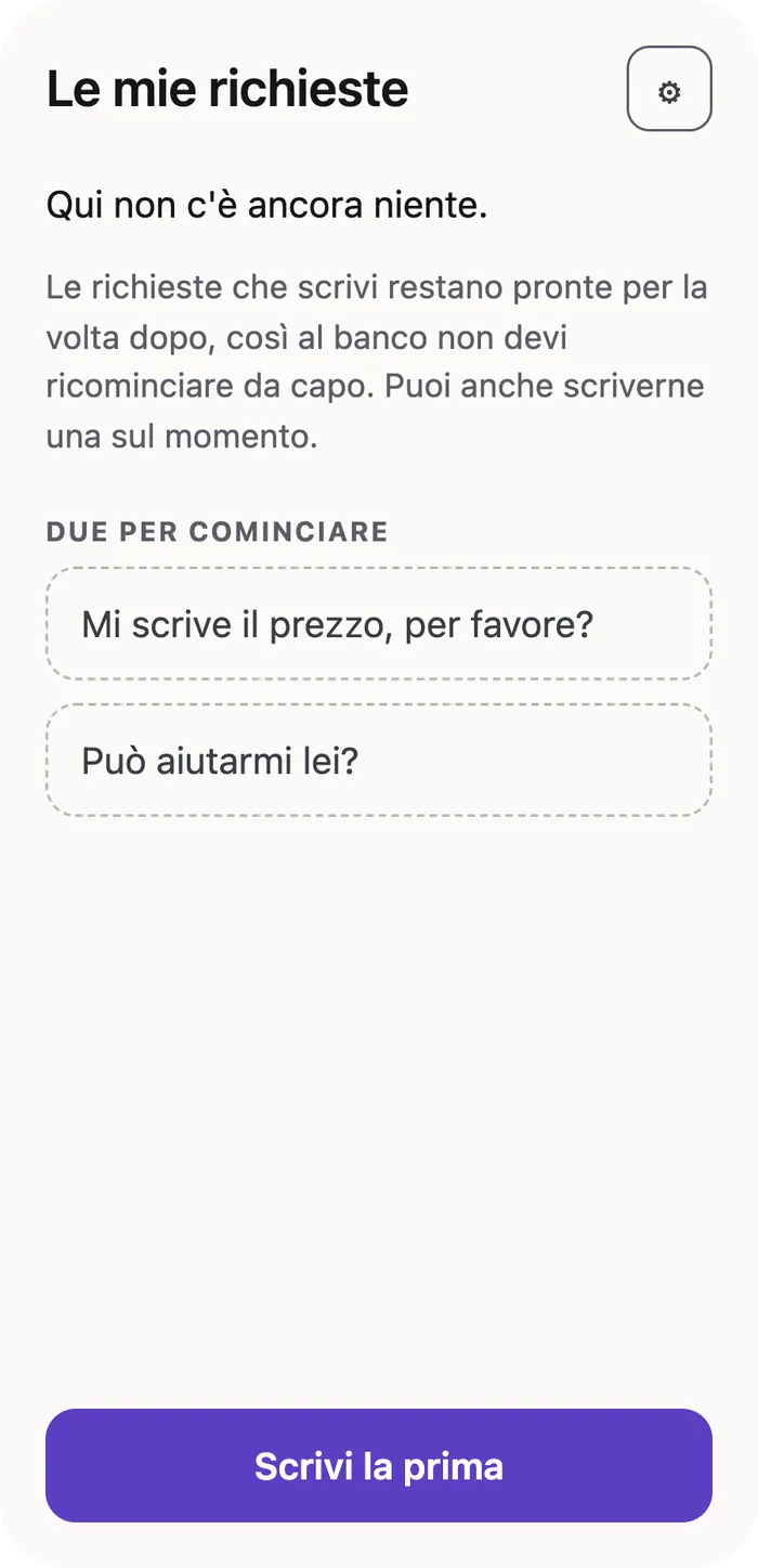La schermata delle richieste alla prima apertura, vuota
